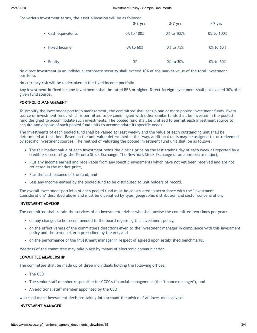 CCCC Investment Policy   Sample Documents